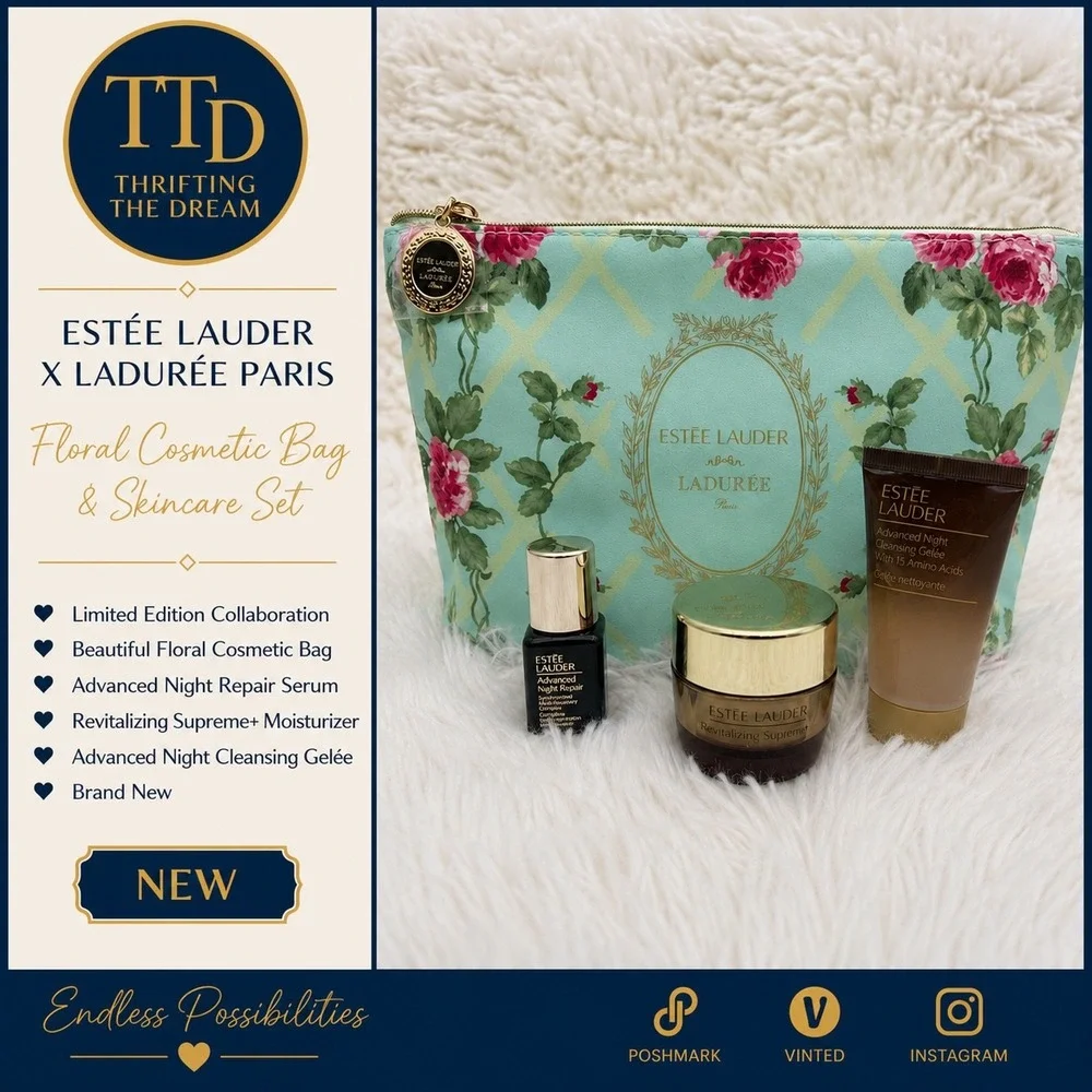 Estee Lauder x Laduree Paris Floral Cosmetic Bag & Skincare‎ Set NEW
